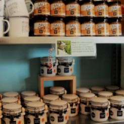 Distinctive Halen Mon jars for sale in their shop and their incredibly moreish salted caramel sauce